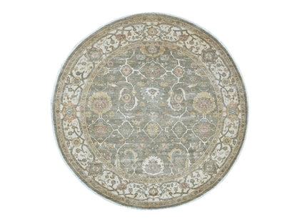 Green 8'1" x 8'2" Oushak And Peshawar Hand knotted Wool Rug - Sku: O021549