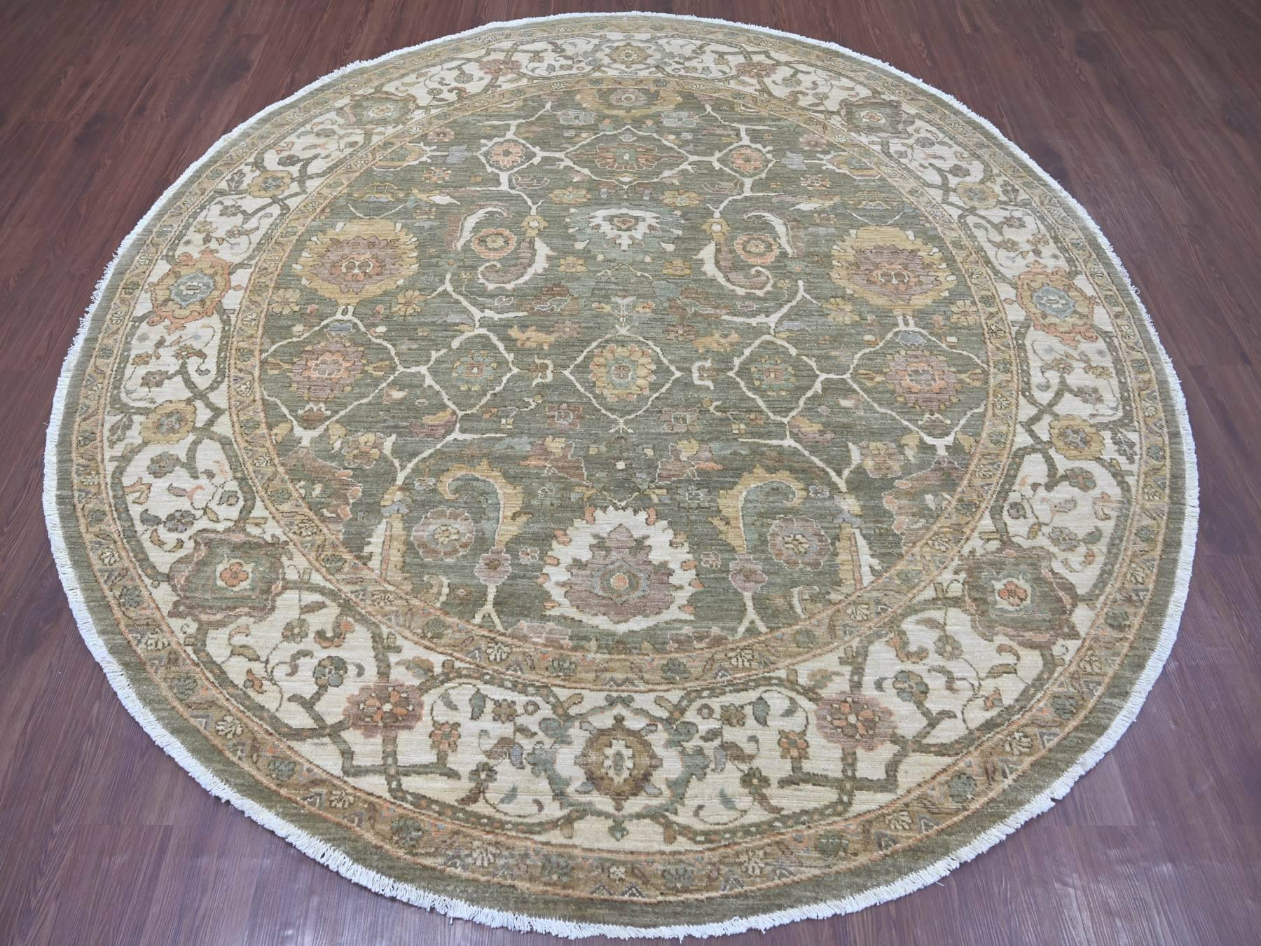 Green 8'1" x 8'2" Oushak And Peshawar Hand knotted Wool Rug - Sku: O021549