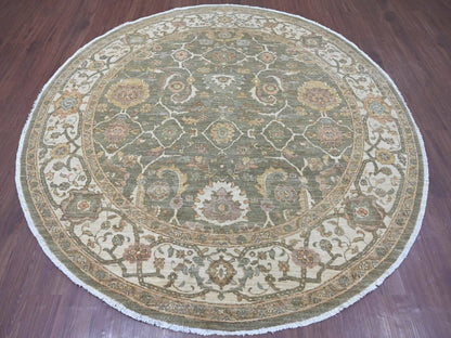 Green 8'1" x 8'2" Oushak And Peshawar Hand knotted Wool Rug - Sku: O021549