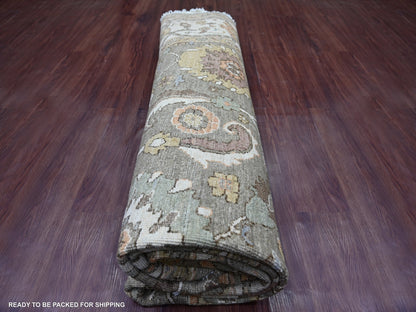 Green 8'1" x 8'2" Oushak And Peshawar Hand knotted Wool Rug - Sku: O021549