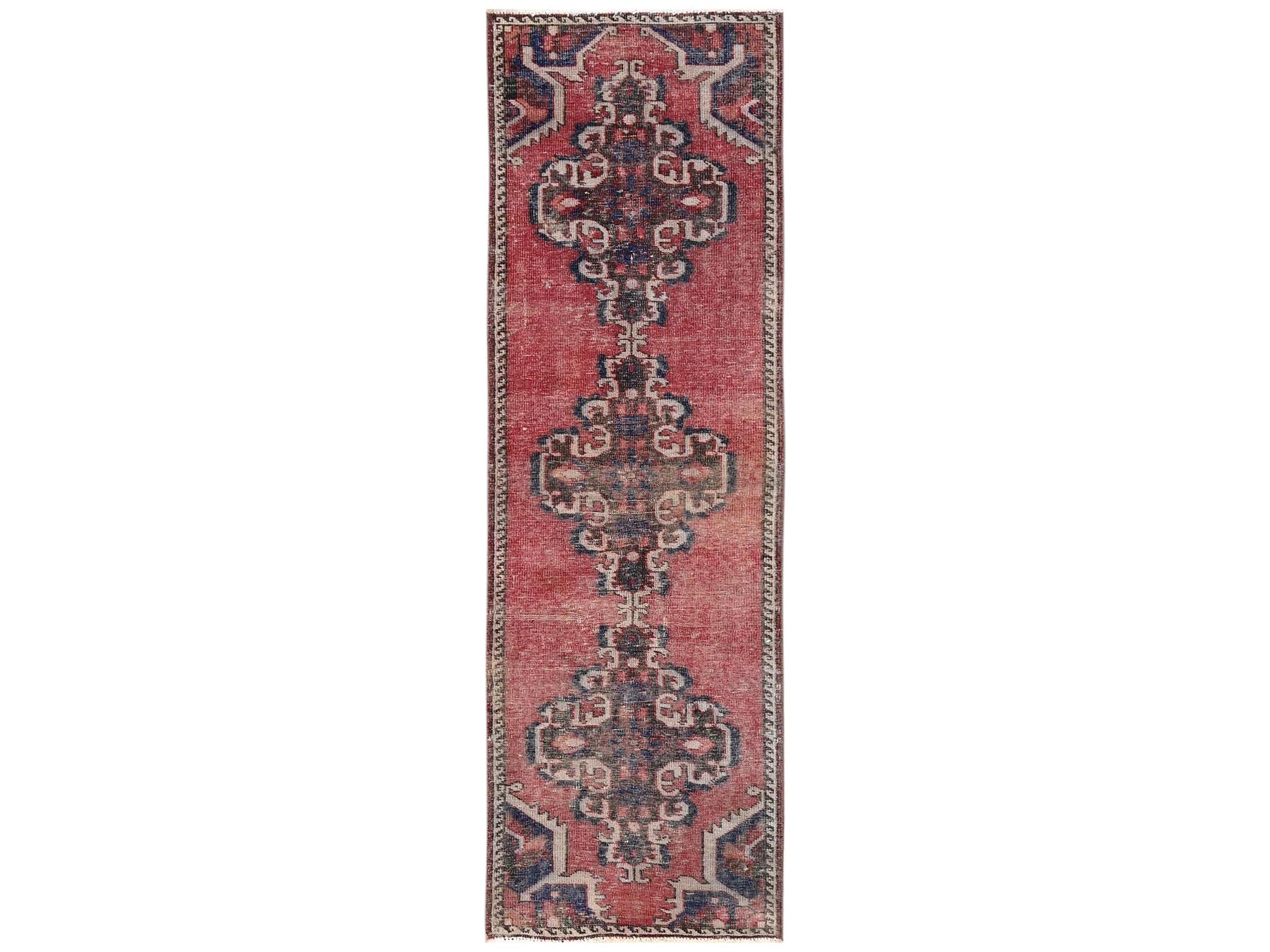 Vintage hand-knotted wool runner in Red, 2'6" x 8'6" — SKU O02154