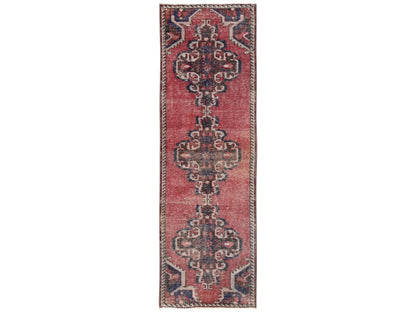 Vintage hand-knotted wool runner in Red, 2'6" x 8'6" — SKU O02154
