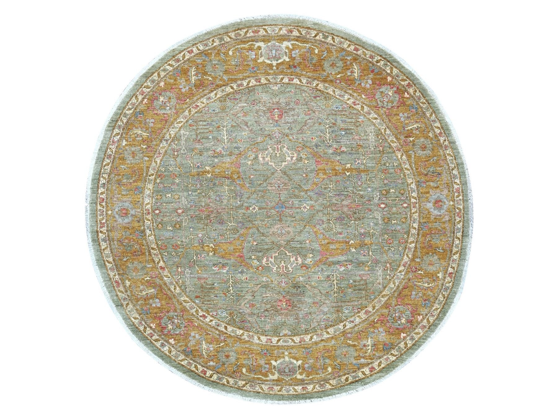 Green 6'1" x 6'2" Oushak And Peshawar Hand knotted Wool Rug - Sku: O021551