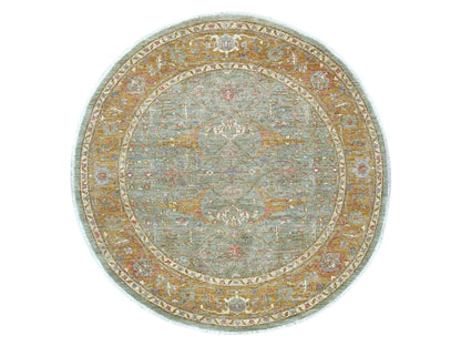 Green 6'1" x 6'2" Oushak And Peshawar Hand knotted Wool Rug - Sku: O021551