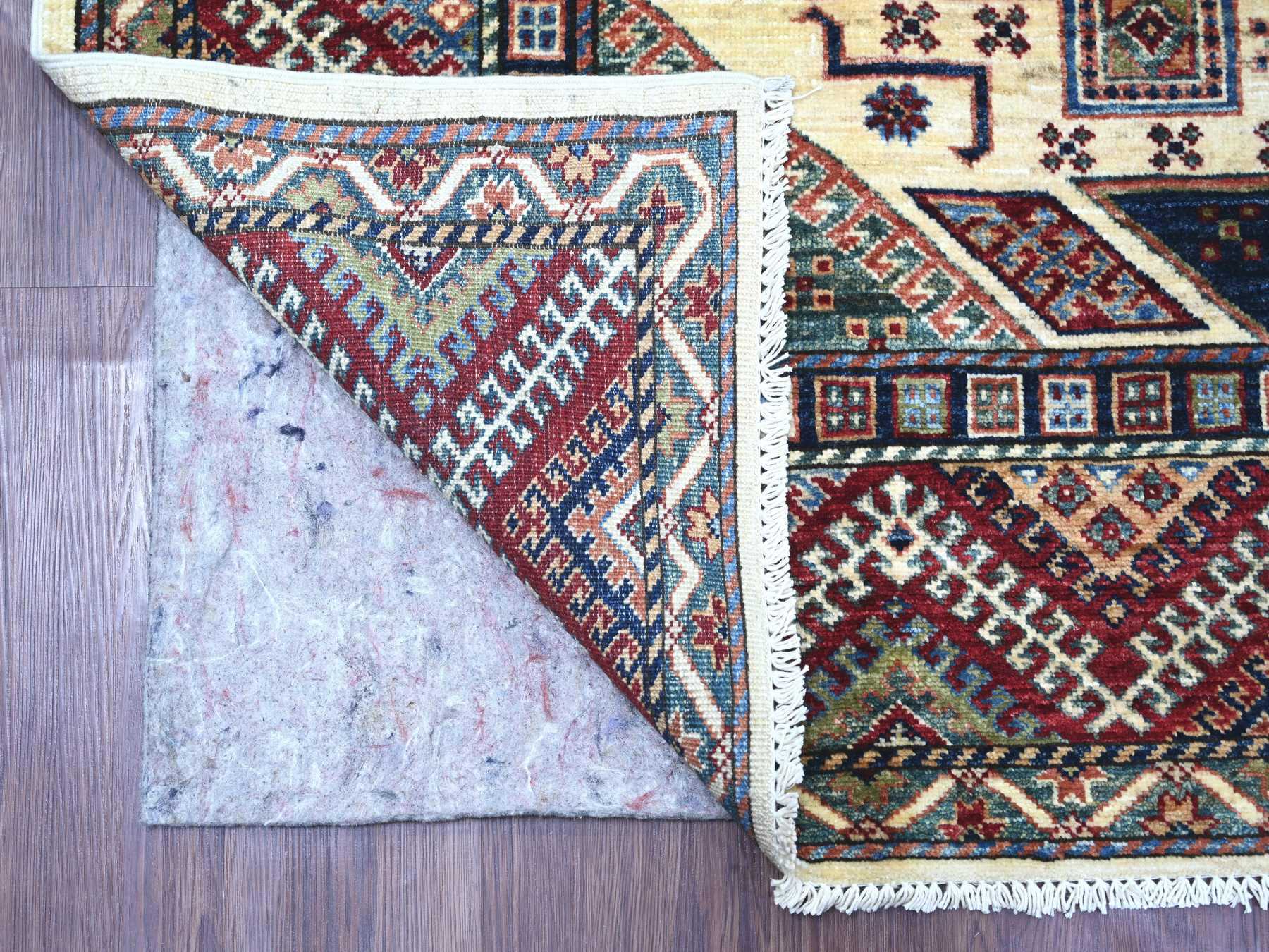 Ivory 5'11" x 9'1" Kazak Hand knotted Wool Rug - Sku: O021552