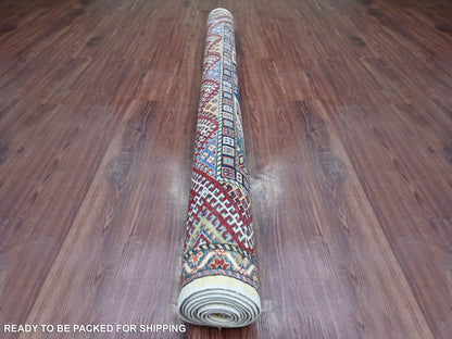 Ivory 5'11" x 9'1" Kazak Hand knotted Wool Rug - Sku: O021552
