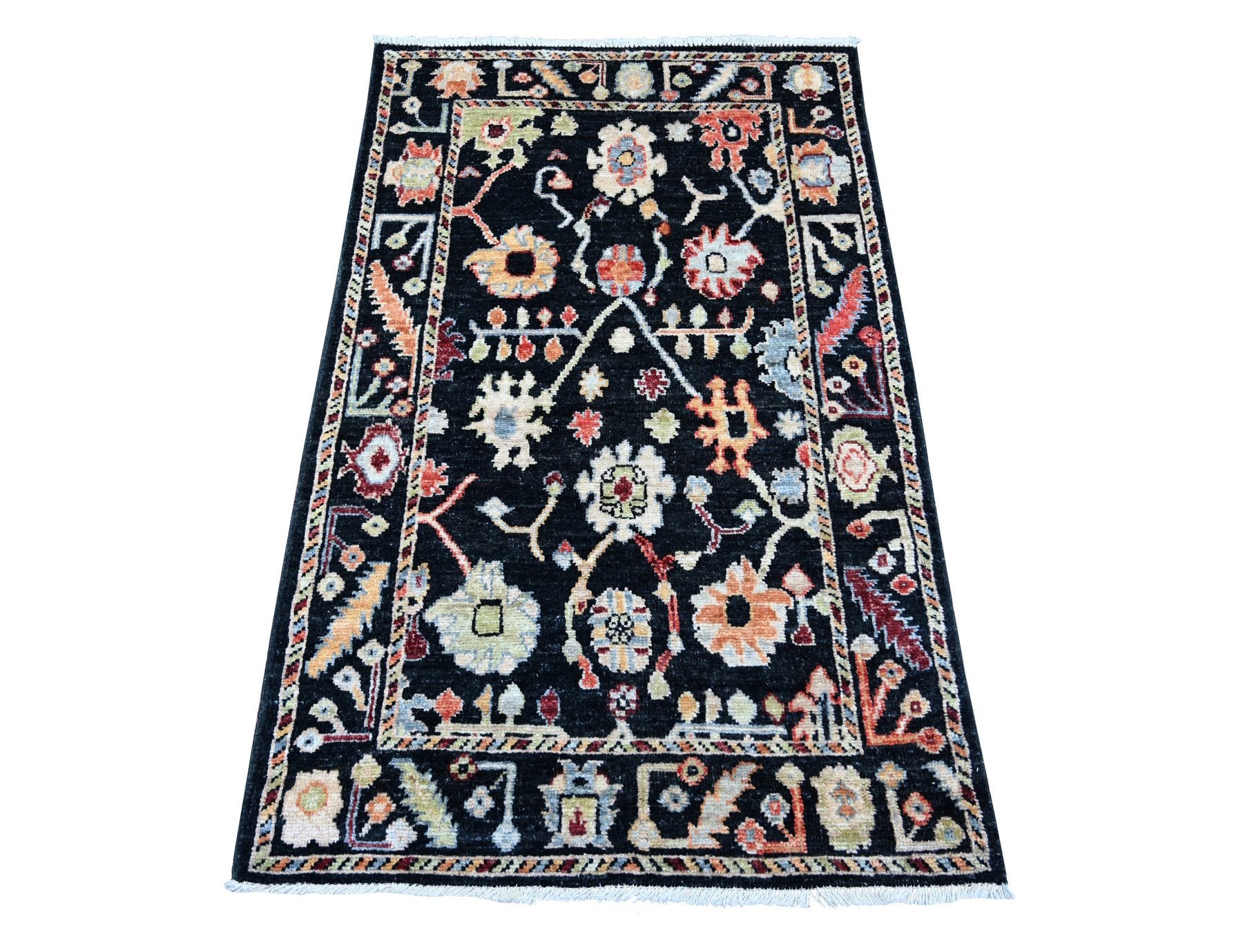 Black 3'2" x 5'0" Oushak And Peshawar Hand knotted Wool Rug - Sku: O021556