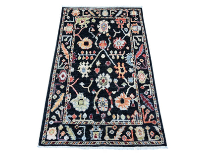 Black 3'2" x 5'0" Oushak And Peshawar Hand knotted Wool Rug - Sku: O021556