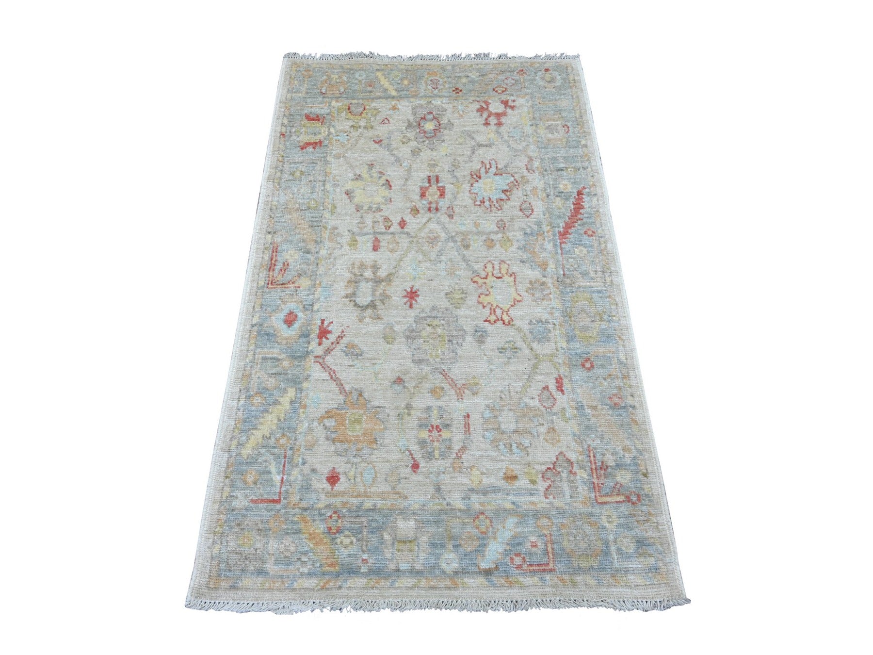 Grey 3'1" x 5'0" Oushak And Peshawar Hand knotted Wool Rug - Sku: O021557