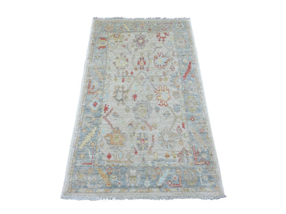 Grey 3'1" x 5'0" Oushak And Peshawar Hand knotted Wool Rug - Sku: O021557