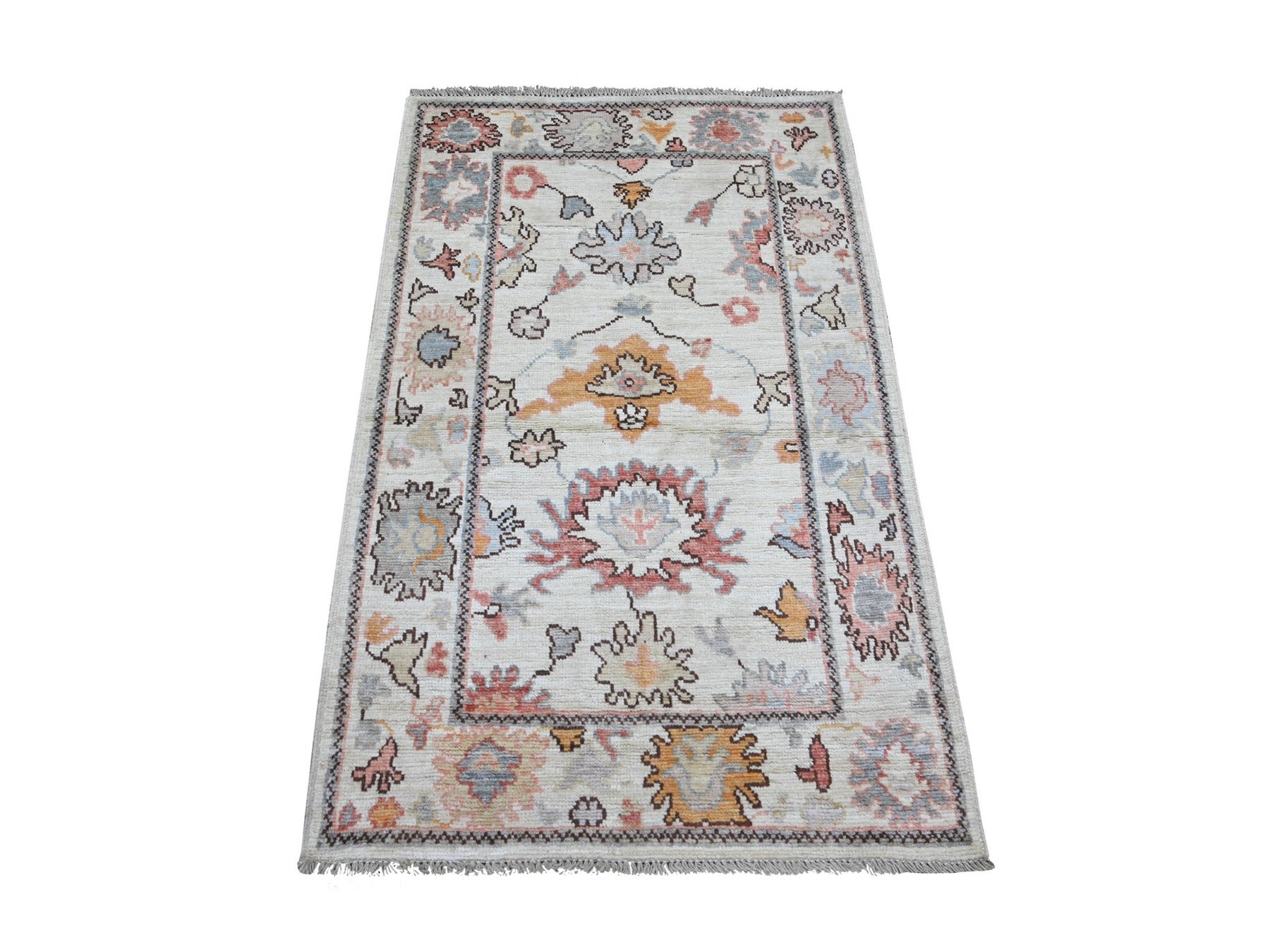 Ivory 3'0" x 4'9" Oushak And Peshawar Hand knotted Wool Rug - Sku: O021559
