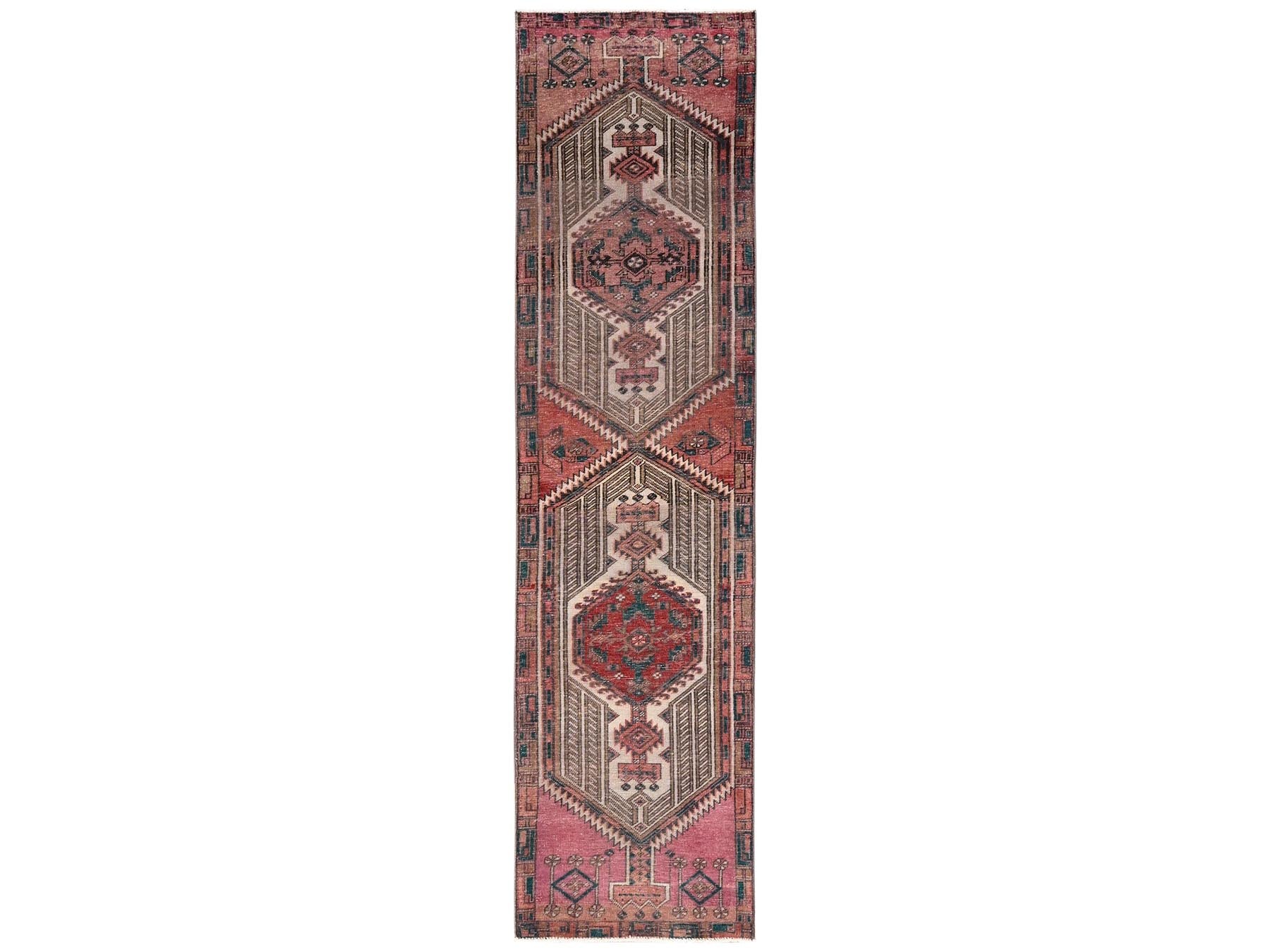 Serab Vintage hand-knotted wool runner in Pink & Rust, 2'4" x 9'11" — SKU O02155