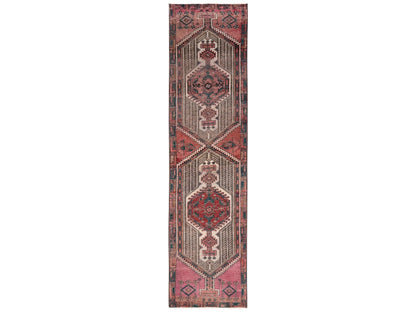 Serab Vintage hand-knotted wool runner in Pink & Rust, 2'4" x 9'11" — SKU O02155