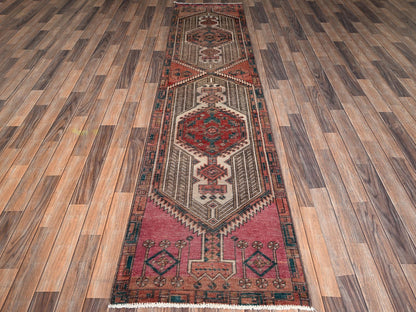 Serab Vintage hand-knotted wool runner in Pink & Rust, 2'4" x 9'11" — SKU O02155 (view 2)