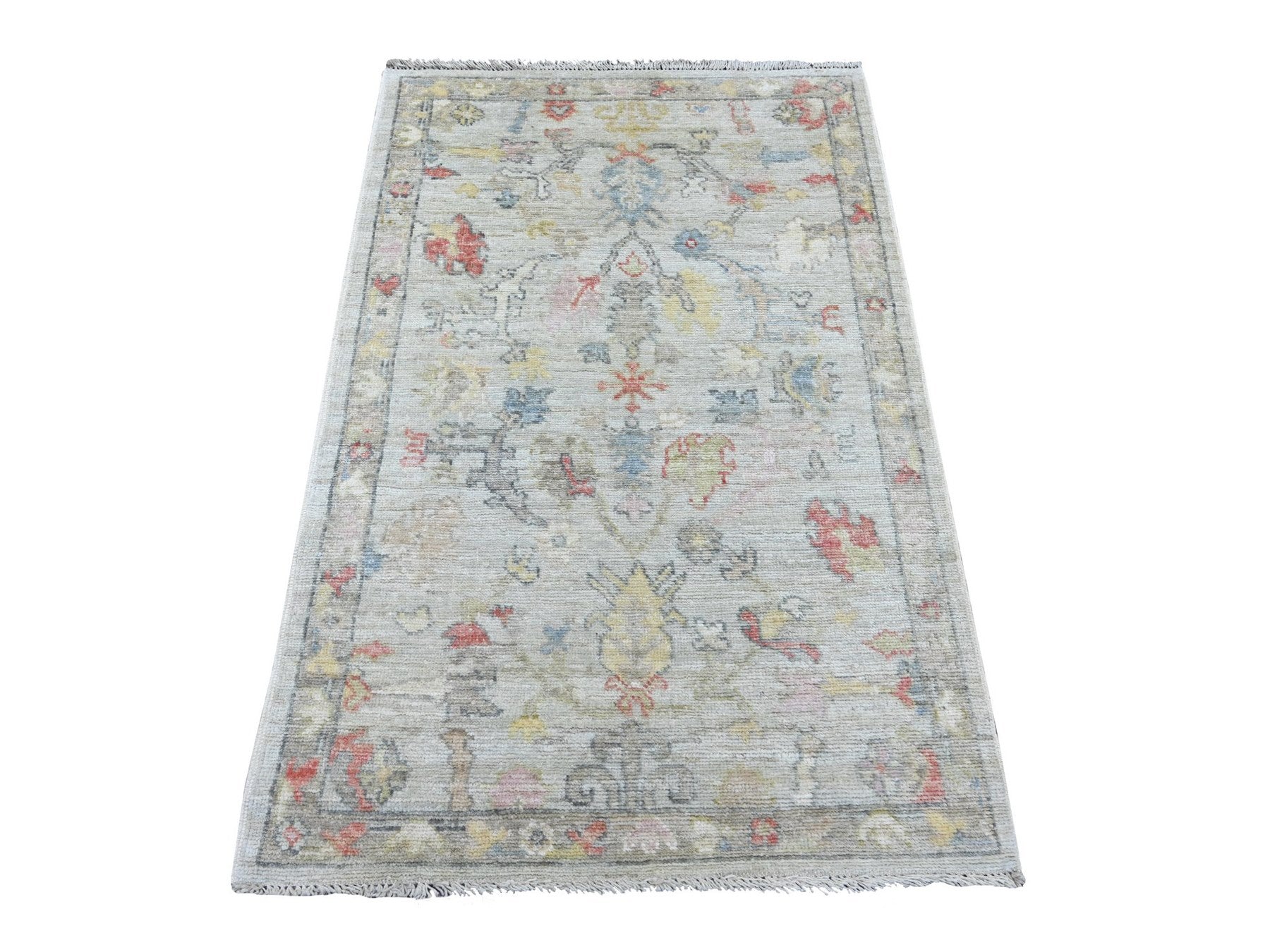 Grey 3'0" x 4'11" Oushak And Peshawar Hand knotted Wool Rug - Sku: O021562