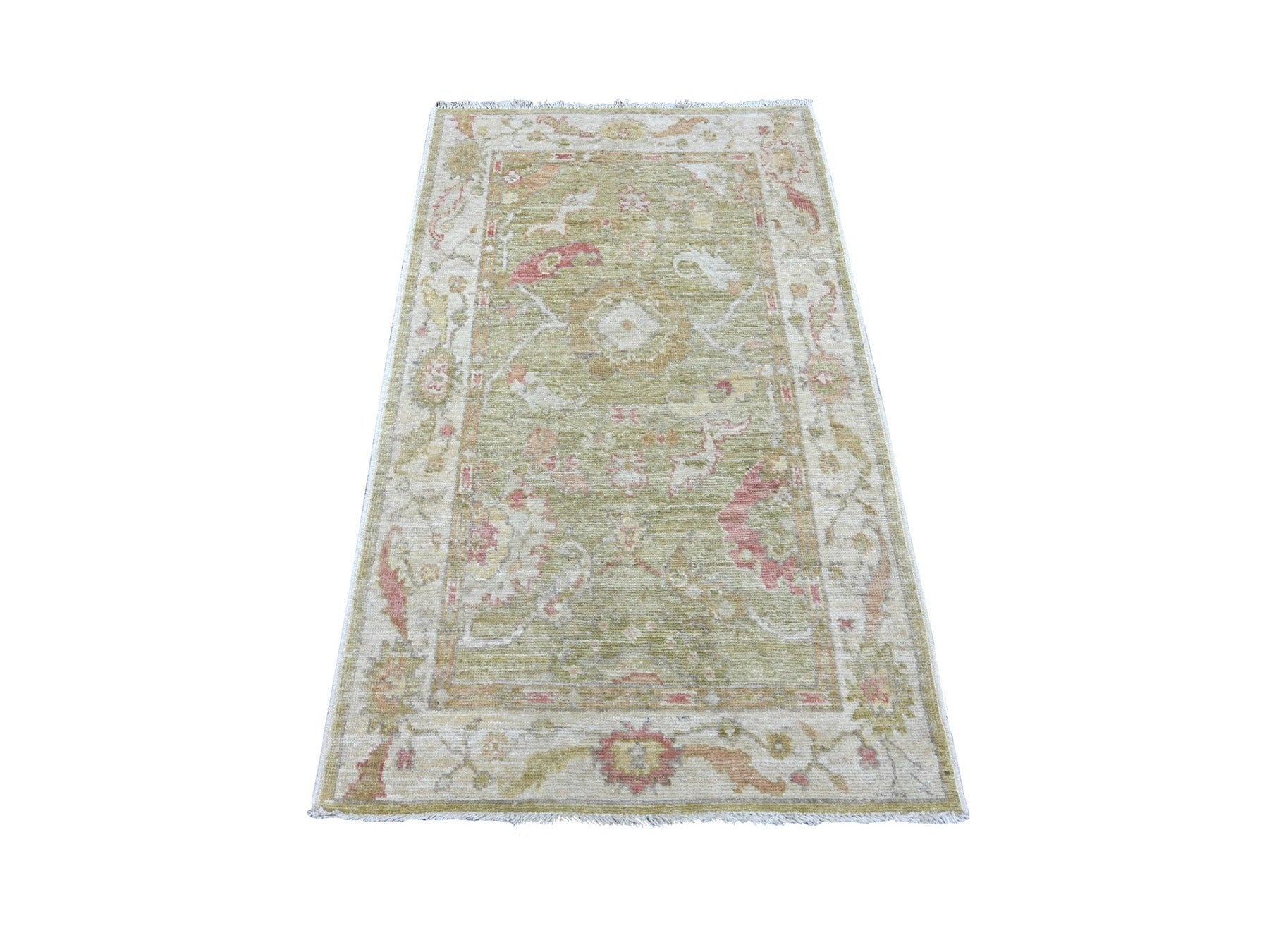 Green 3'0" x 5'1" Oushak And Peshawar Hand knotted Wool Rug - Sku: O021563