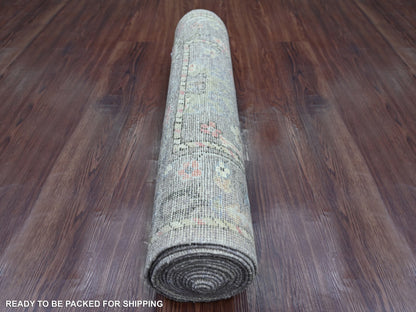 Brown 2'9" x 15'7" Oushak And Peshawar Hand knotted Wool Rug - Sku: O021568