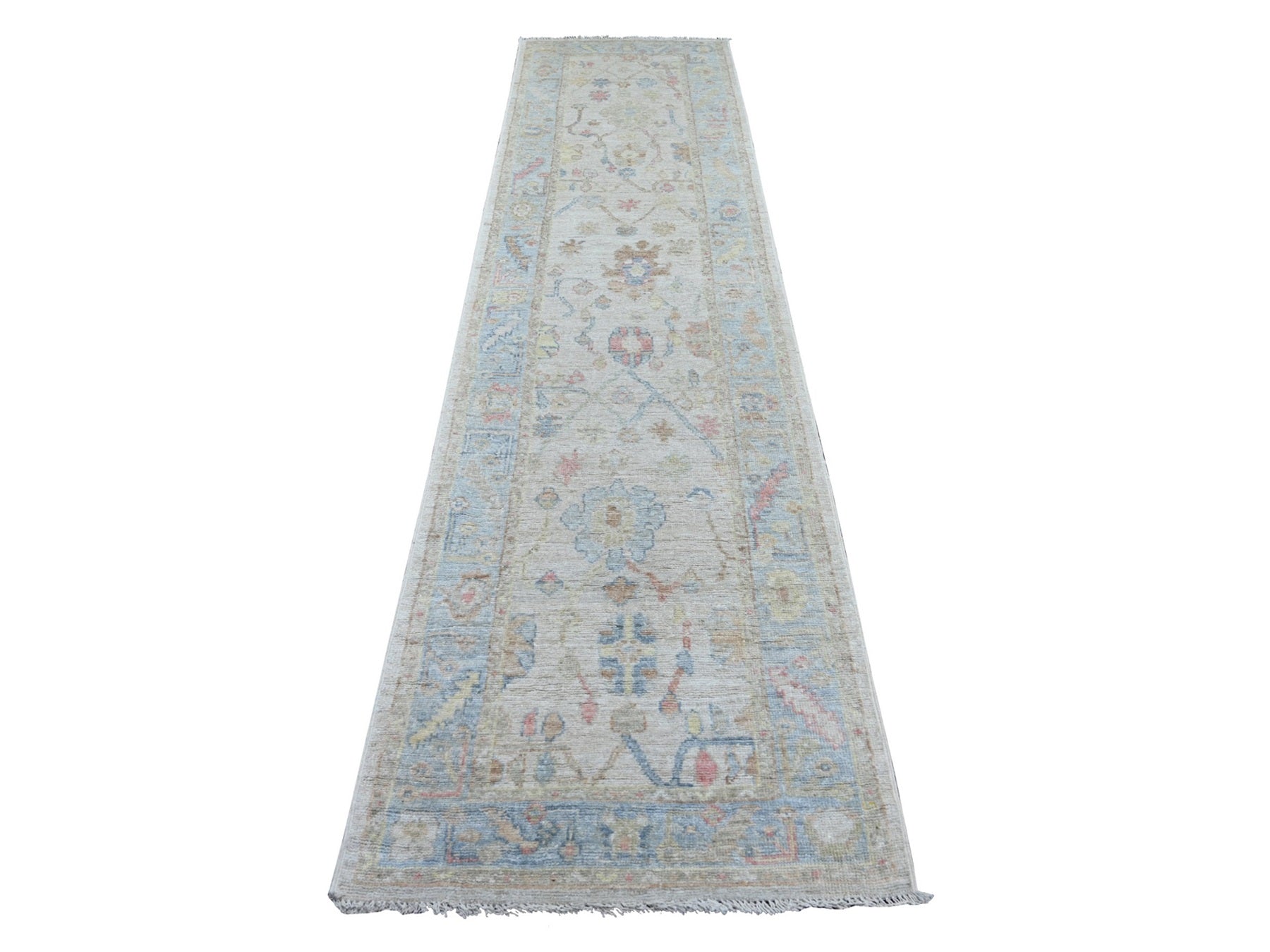 Grey 2'10" x 11'5" Oushak And Peshawar Hand knotted Wool Rug - Sku: O021570
