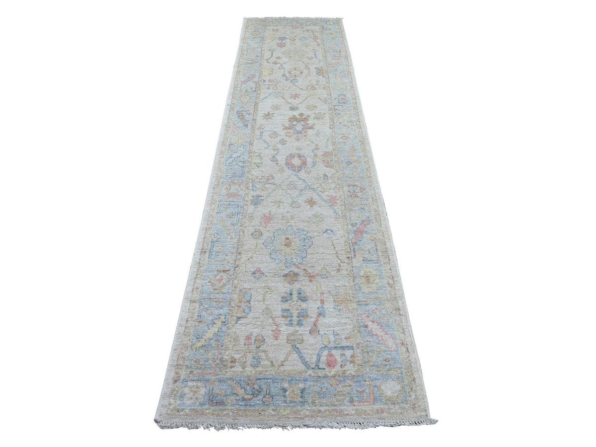 Oushak Oushak hand-knotted wool runner in Gray & Blue, 2'10" x 11'5" — SKU O021570