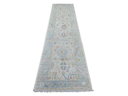 Oushak Oushak hand-knotted wool runner in Gray & Blue, 2'10" x 11'5" — SKU O021570