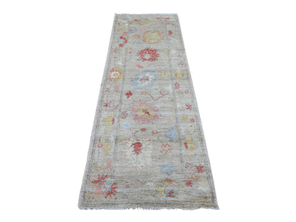 Grey 2'9" x 7'10" Oushak And Peshawar Hand knotted Wool Rug - Sku: O021571