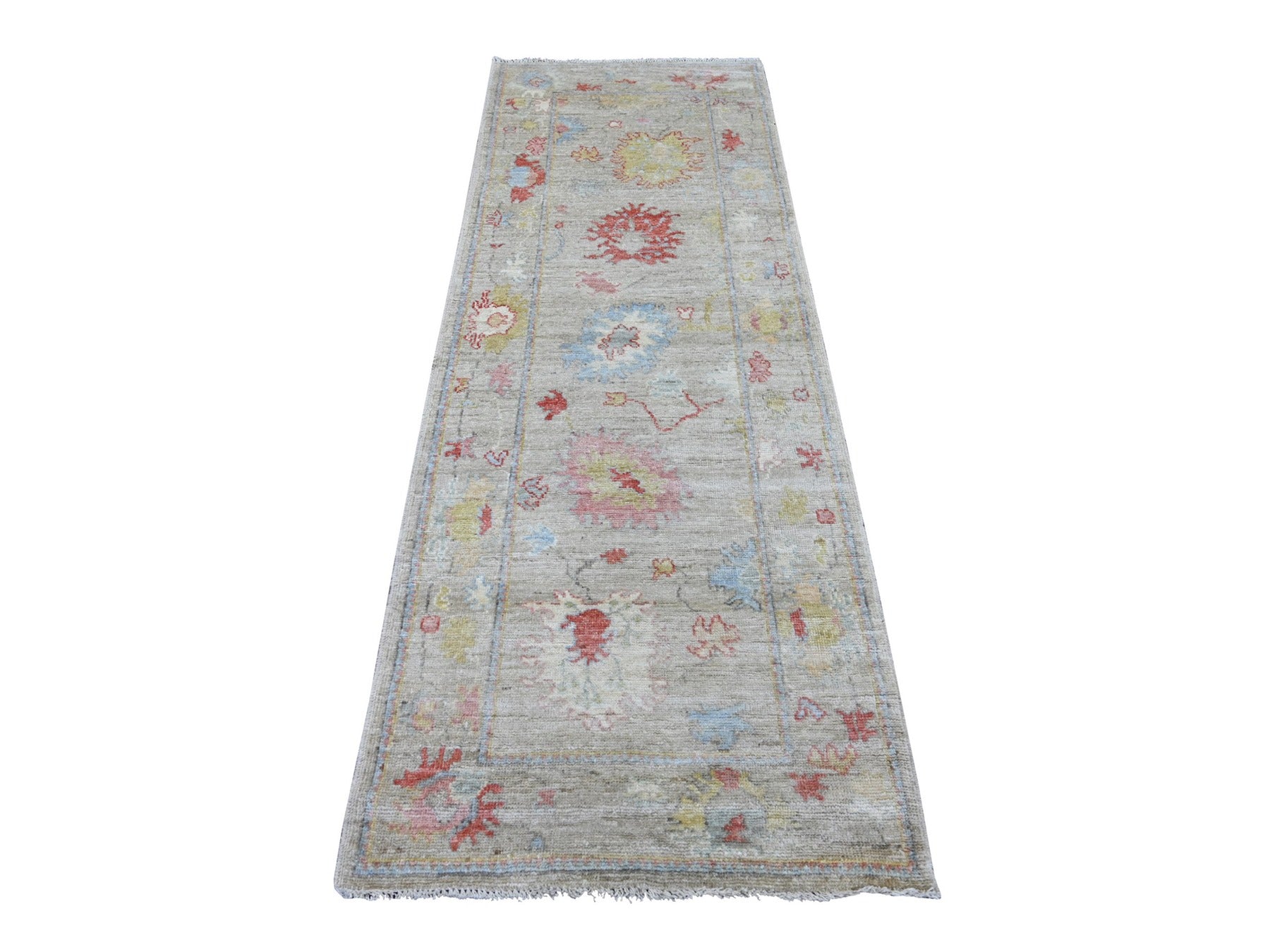 Grey 2'9" x 7'10" Oushak And Peshawar Hand knotted Wool Rug - Sku: O021571
