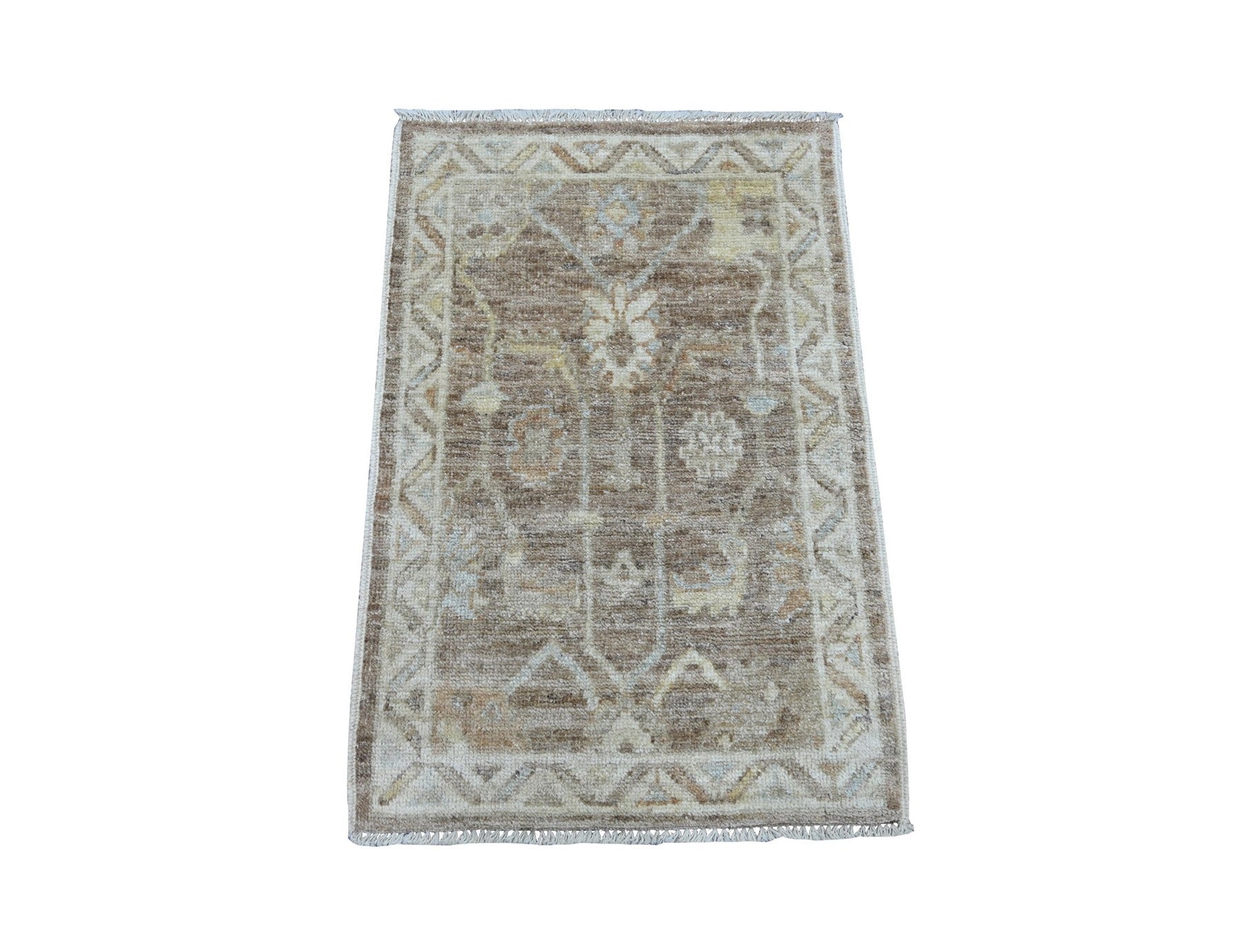 Brown 2'1" x 3'1" Oushak And Peshawar Hand knotted Wool Rug - Sku: O021575