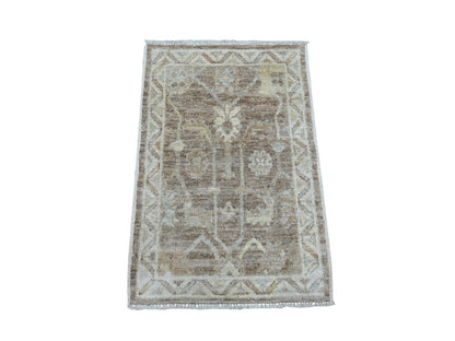 Brown 2'1" x 3'1" Oushak And Peshawar Hand knotted Wool Rug - Sku: O021575