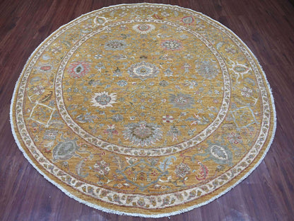 Brown 7'11" x 8'2" Oushak And Peshawar Hand knotted Wool Rug - Sku: O021576