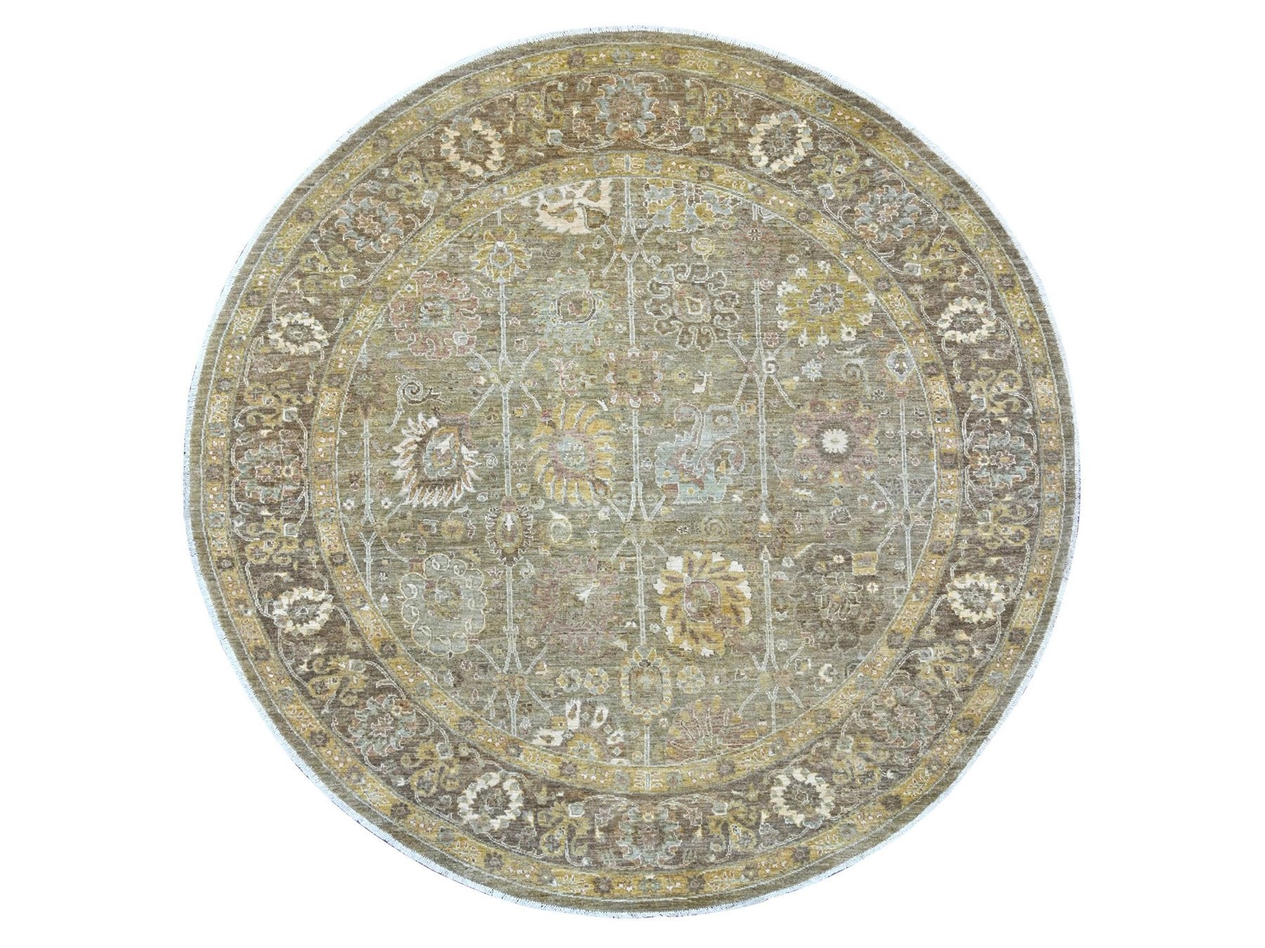 Grey 8'1" x 8'1" Oushak And Peshawar Hand knotted Wool Rug - Sku: O021577