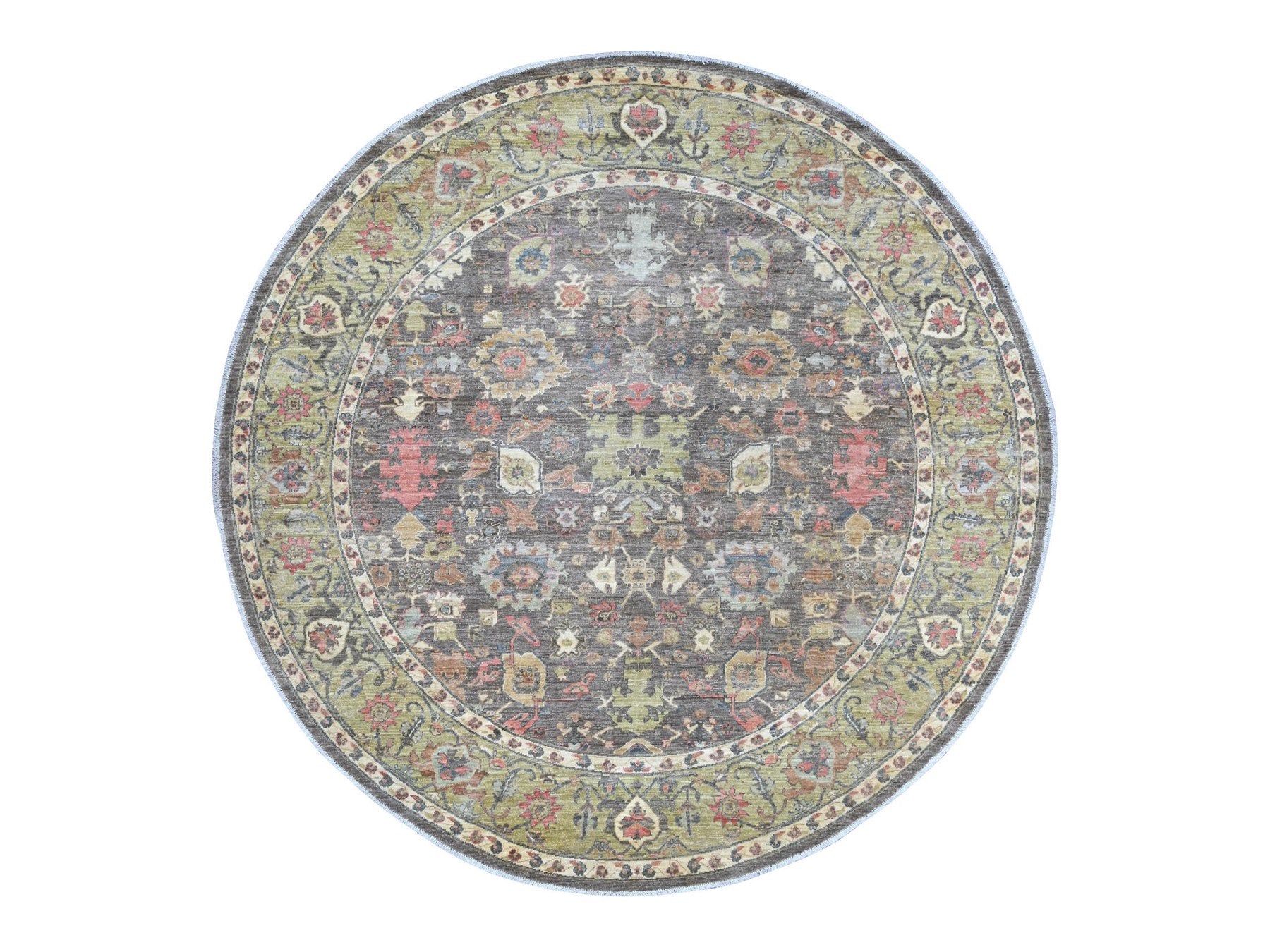 Grey 7'10" x 7'10" Oushak And Peshawar Hand knotted Wool Rug - Sku: O021578