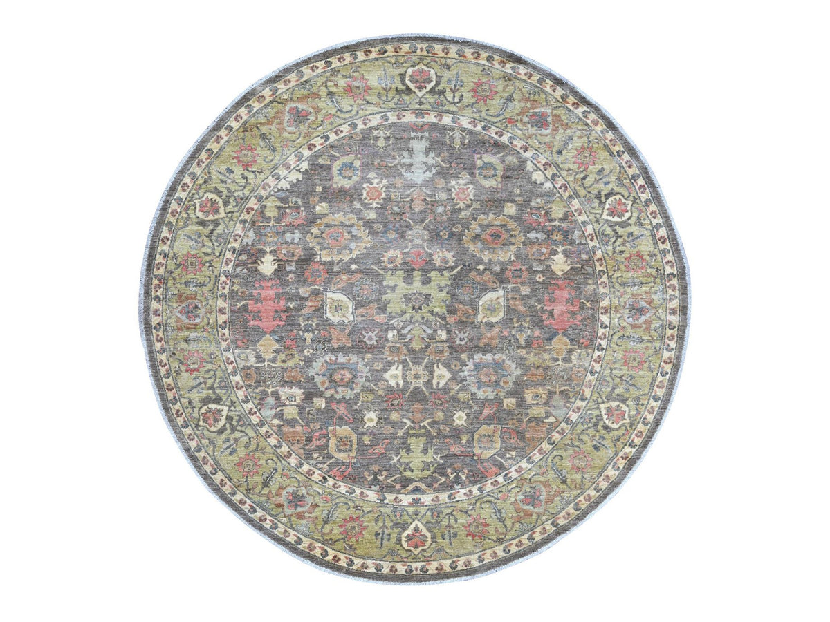 Mahal Oushak hand-knotted wool rug in Gray & Green, 7'10" x 7'10" — SKU O021578