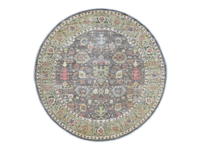 Mahal Oushak hand-knotted wool rug in Gray & Green, 7'10" x 7'10" — SKU O021578
