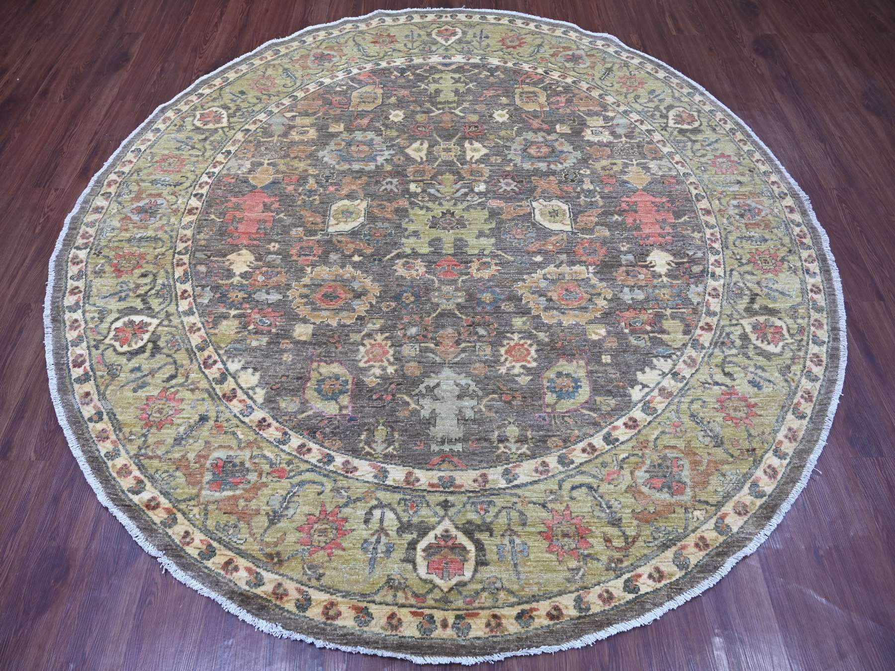 Grey 7'10" x 7'10" Oushak And Peshawar Hand knotted Wool Rug - Sku: O021578