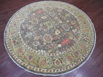 Grey 7'10" x 7'10" Oushak And Peshawar Hand knotted Wool Rug - Sku: O021578