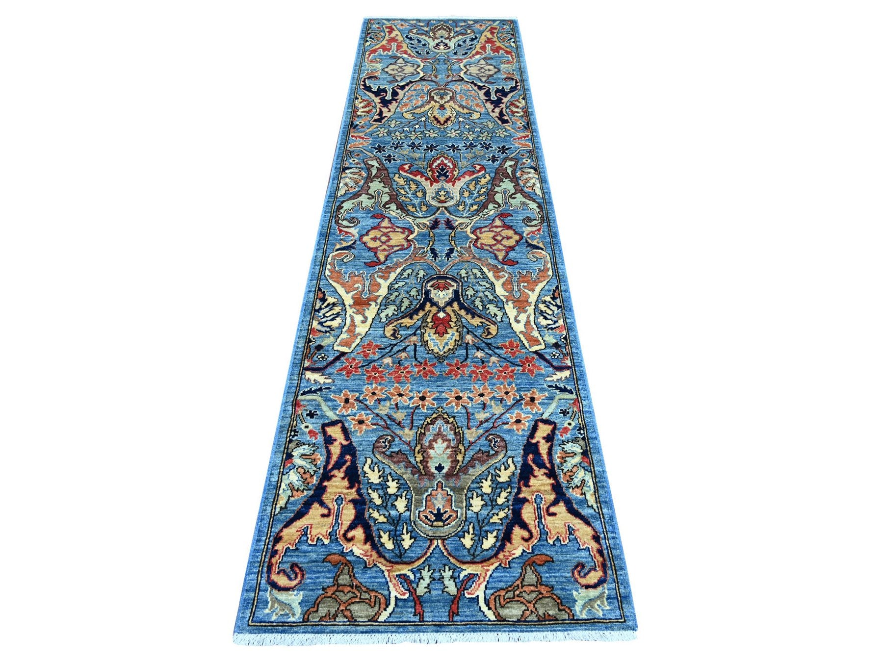 Blue 2'7" x 9'10" Tribal & Geometric Hand knotted Wool Rug - Sku: O021579
