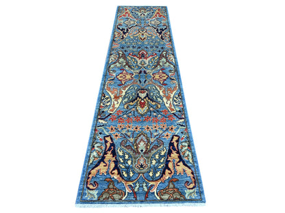 Blue 2'7" x 9'10" Tribal & Geometric Hand knotted Wool Rug - Sku: O021579