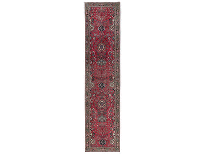 Tabriz Vintage hand-knotted wool runner in Red & Brown, 2'7" x 12'5" — SKU O02157