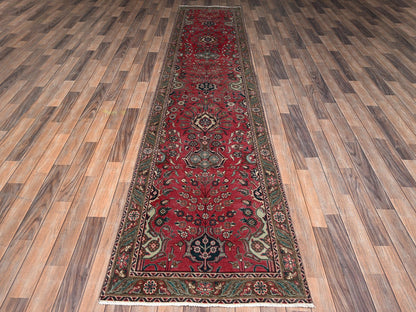 Tabriz Vintage hand-knotted wool runner in Red & Brown, 2'7" x 12'5" — SKU O02157 (view 2)
