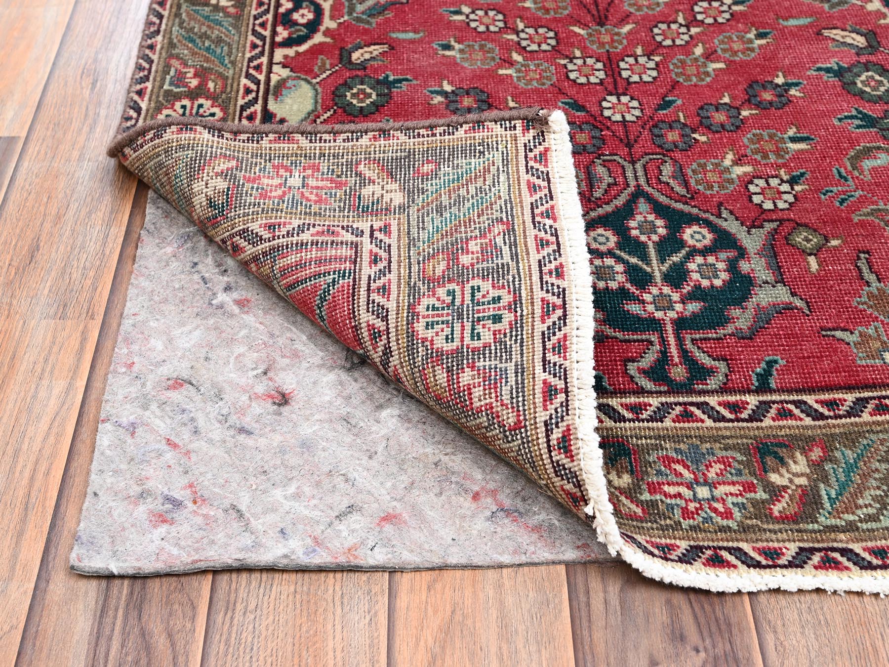 Tabriz Vintage hand-knotted wool runner in Red & Brown, 2'7" x 12'5" — SKU O02157 (view 3)