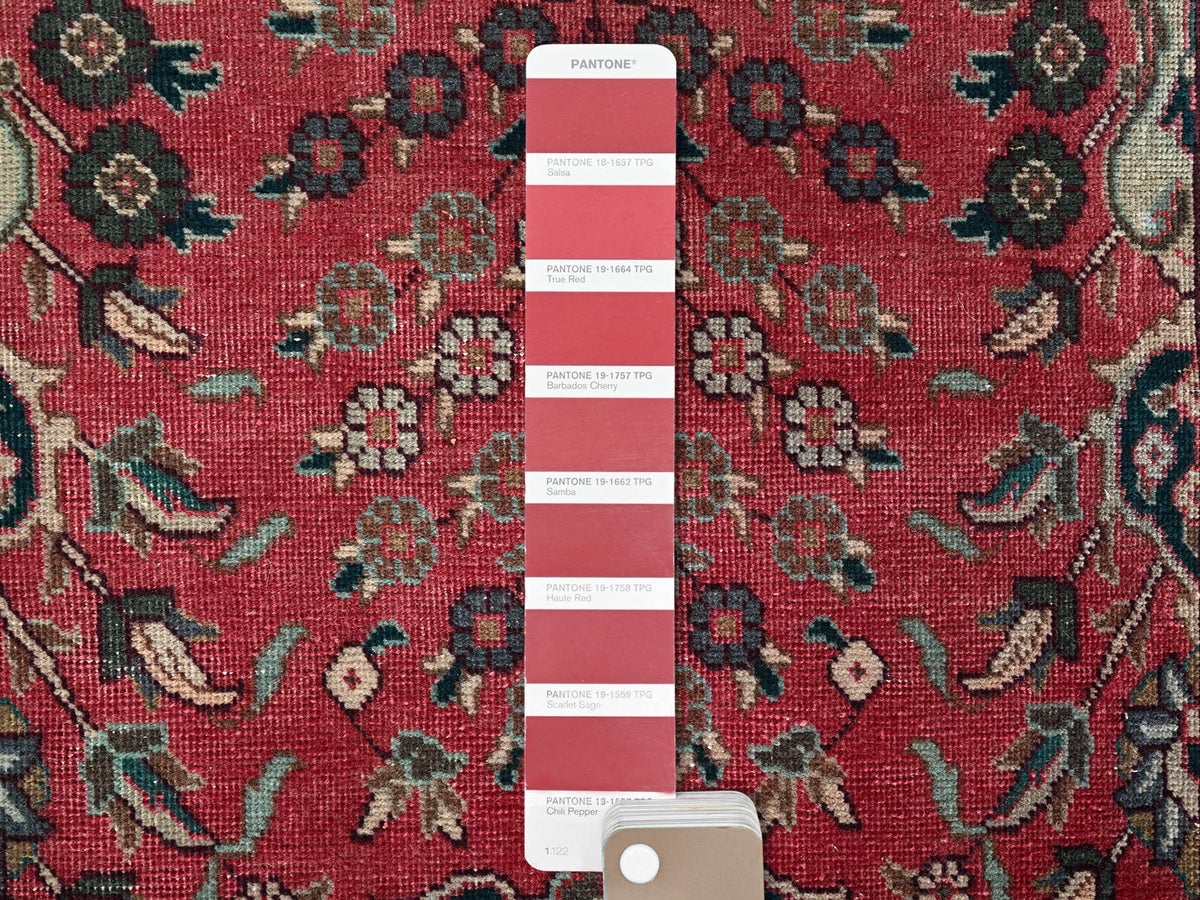Tabriz Vintage hand-knotted wool runner in Red & Brown, 2'7" x 12'5" — SKU O02157 (view 4)