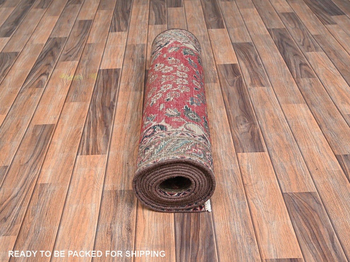Tabriz Vintage hand-knotted wool runner in Red & Brown, 2'7" x 12'5" — SKU O02157 (view 5)