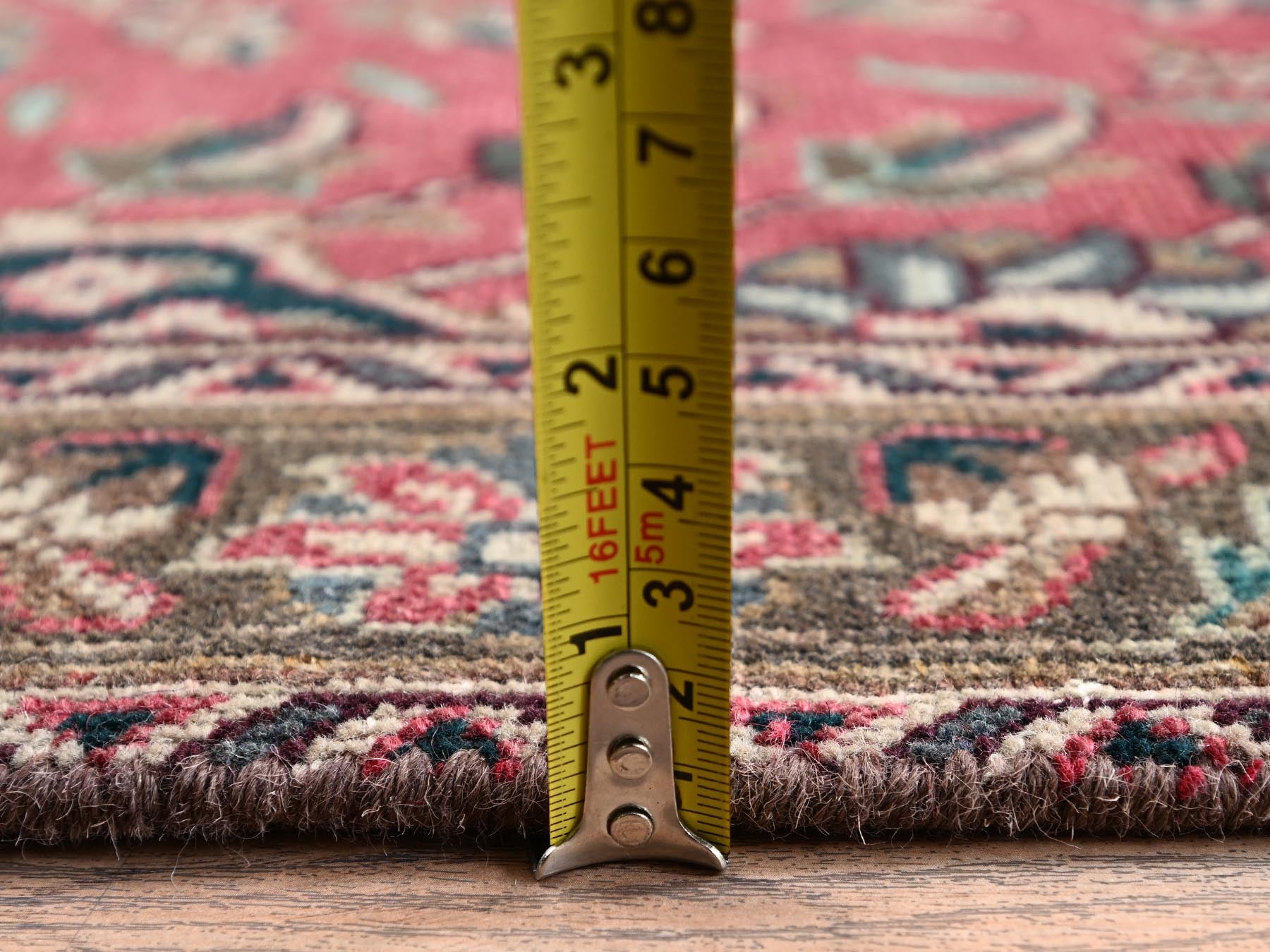 Tabriz Vintage hand-knotted wool runner in Red & Brown, 2'7" x 12'5" — SKU O02157 (view 6)