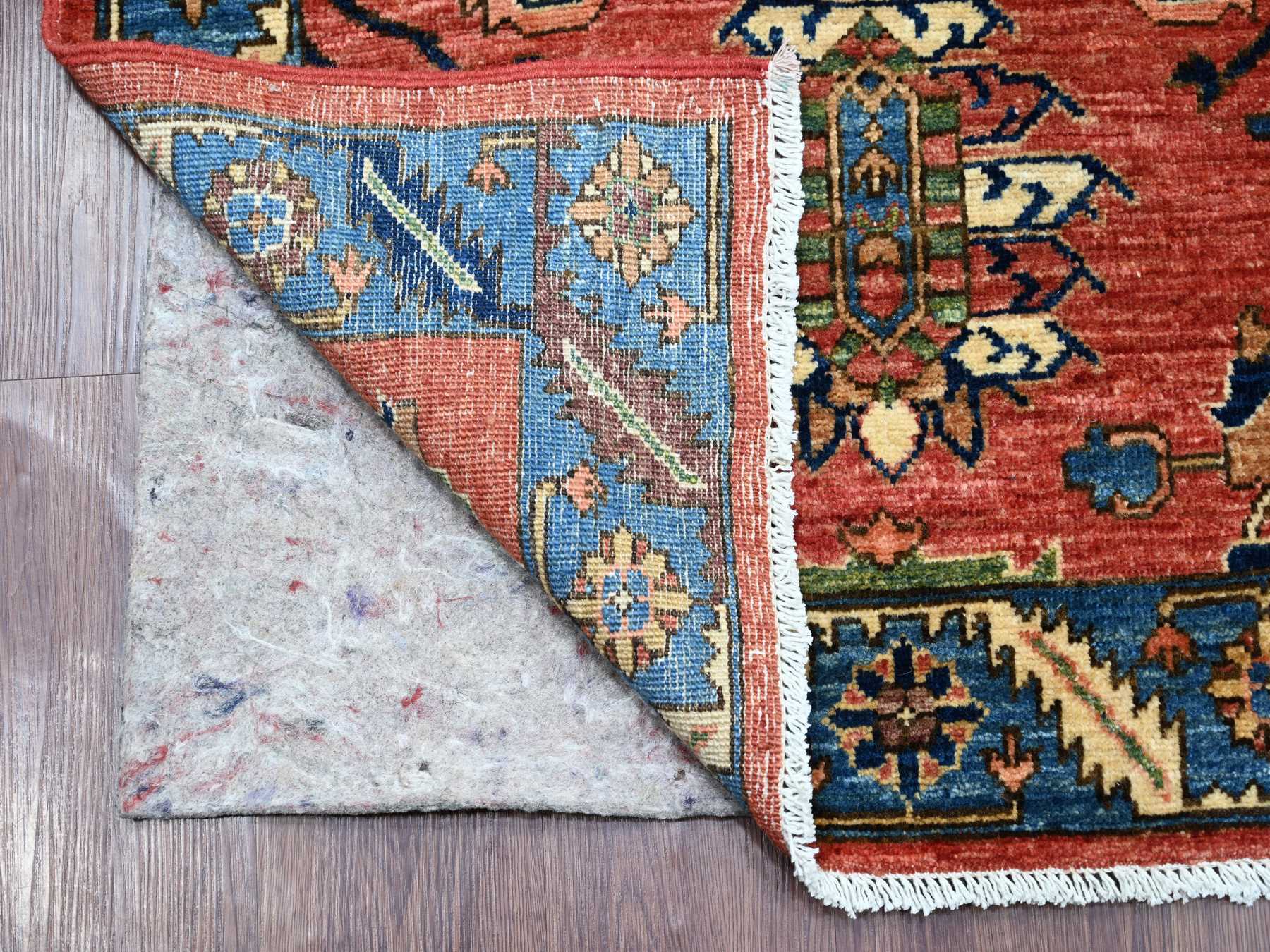Heriz Tribal & Geometric hand-knotted wool runner in Red & Blue, 3' x 15'5" — SKU O021580 (view 2)