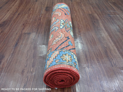 Heriz Tribal & Geometric hand-knotted wool runner in Red & Blue, 3' x 15'5" — SKU O021580 (view 4)