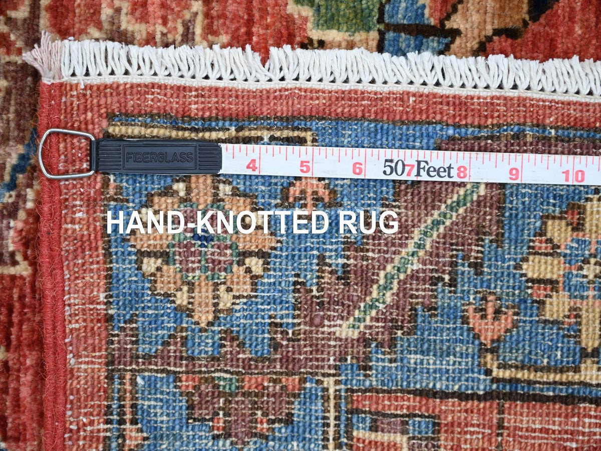 Heriz Tribal & Geometric hand-knotted wool runner in Red & Blue, 3' x 15'5" — SKU O021580 (view 6)