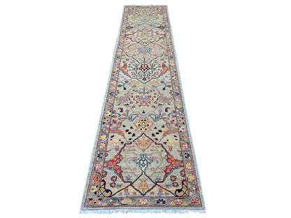 Grey 2'7" x 11'7" Tribal & Geometric Hand knotted Wool Rug - Sku: O021581