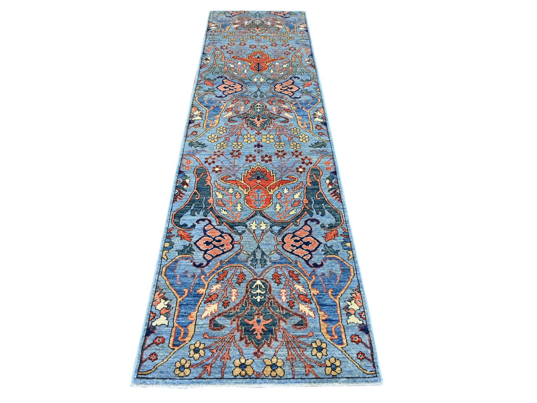 Blue 2'8" x 9'11" Tribal & Geometric Hand knotted Wool Rug - Sku: O021582