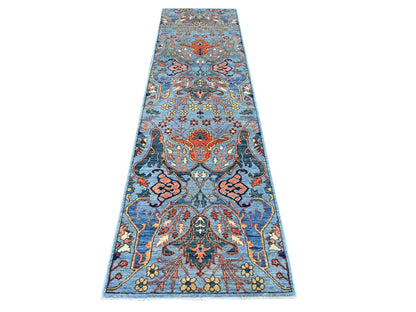 Blue 2'8" x 9'11" Tribal & Geometric Hand knotted Wool Rug - Sku: O021582