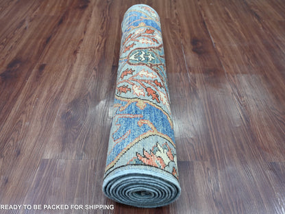 Blue 2'8" x 9'11" Tribal & Geometric Hand knotted Wool Rug - Sku: O021582